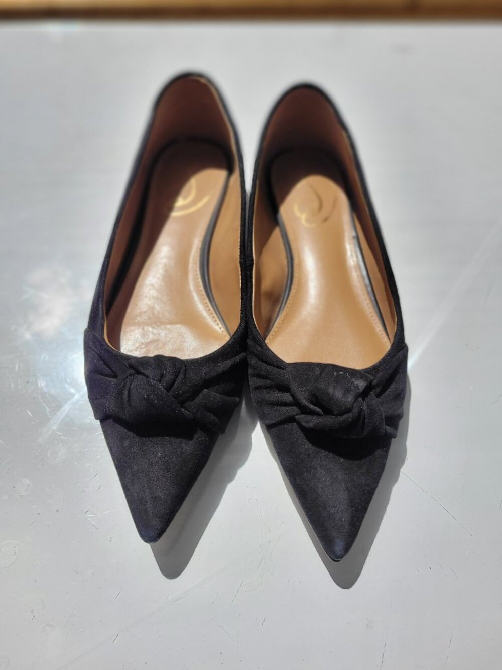 Sam Edelman Black Suede Pointy Toe Flats with Bow Detail Size 6